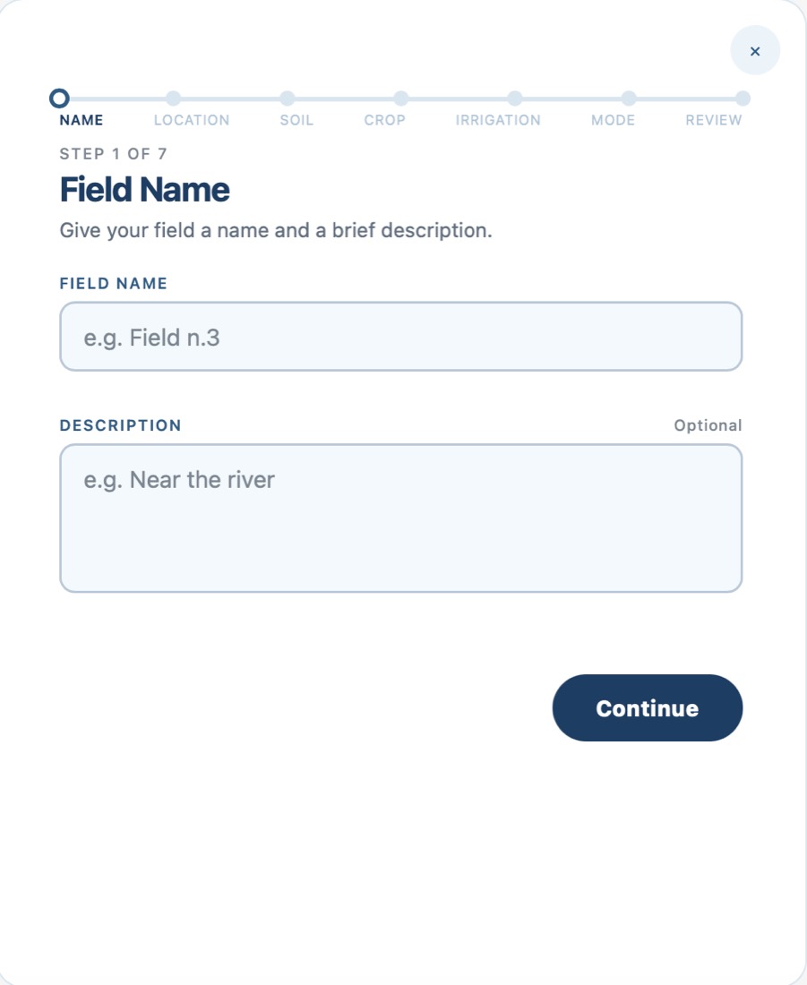 Step one of the field wizard: field name and an optional description