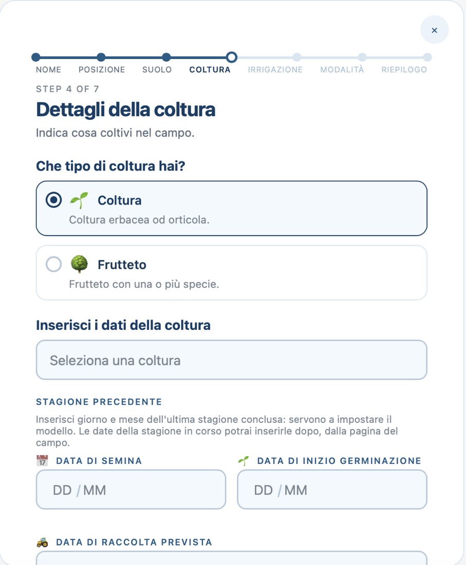 Quarto passo: la coltura e le date della stagione