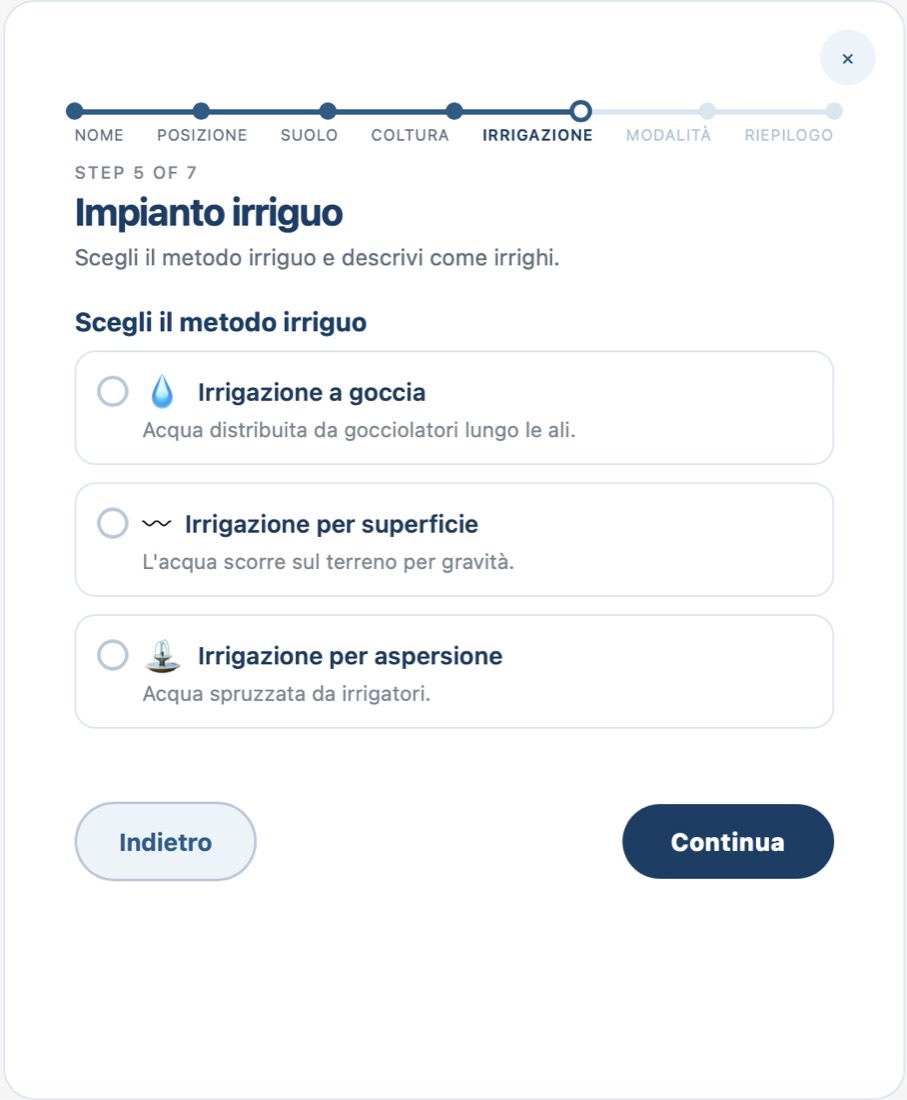 Quinto passo: l’impianto irriguo del campo