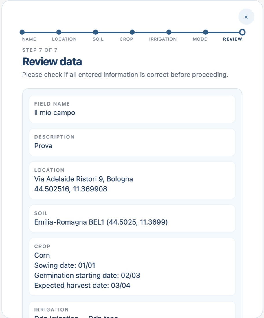 Step seven: every answer listed for review before confirming