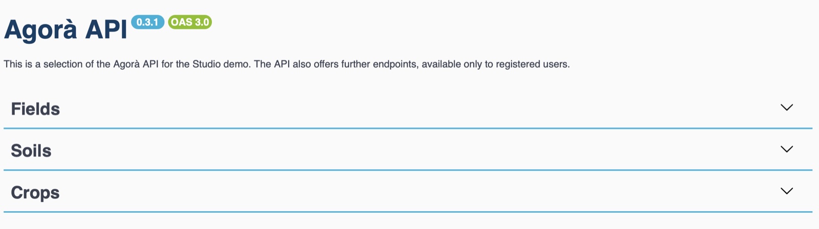 Agorà API OpenAPI documentation with Fields, Soils, Crops and Extras resource groups